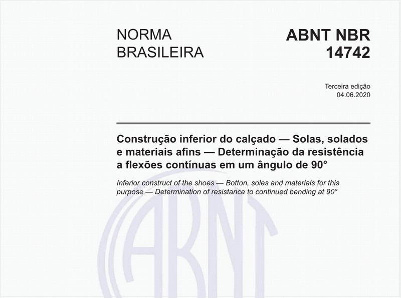 Construção inferior do calçado — Solas, solados e materiais afins — Determinação da resistência a flexões contínuas em um ângulo de 90°