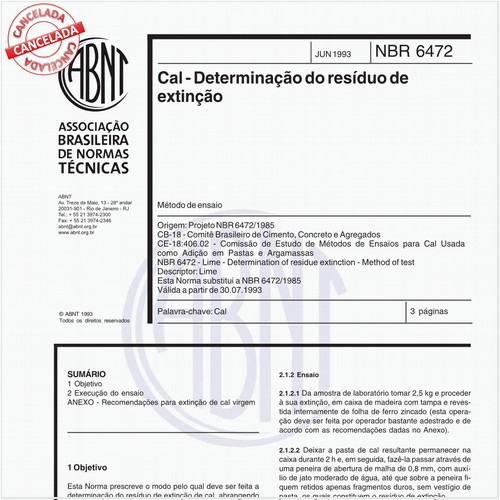 Cal - Determinação do resíduo de extinção