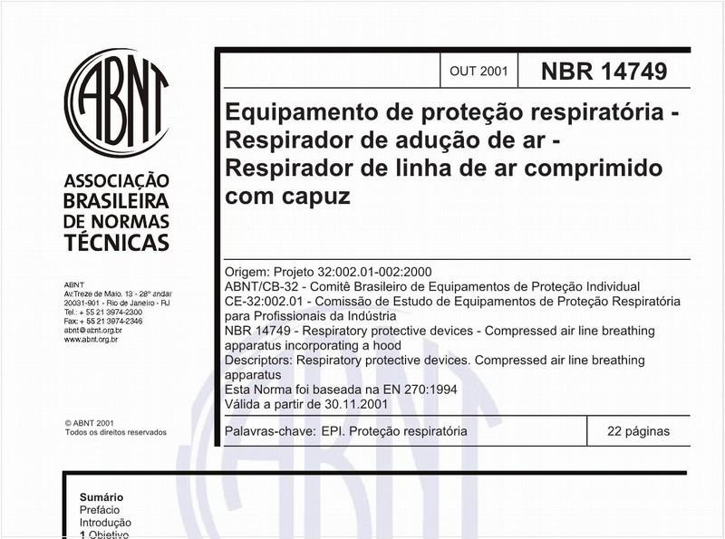 Equipamento de proteção respiratória - Respirador de adução de ar - Respirador de linha de ar comprimido com capuz