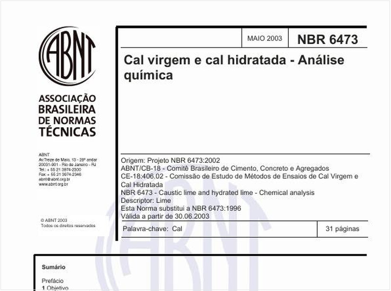 Cal virgem e cal hidratada - Análise química