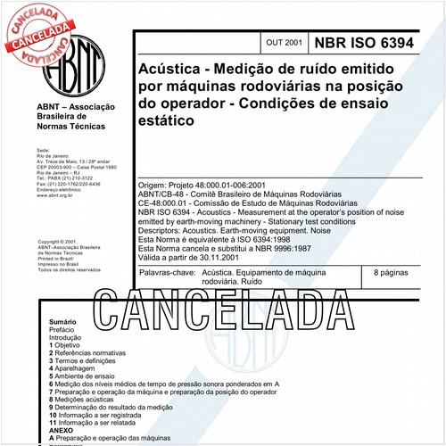 Máquinas rodoviárias — Determinação do nível de emissão de pressão sonora na posição do operador — Condições de ensaio estático