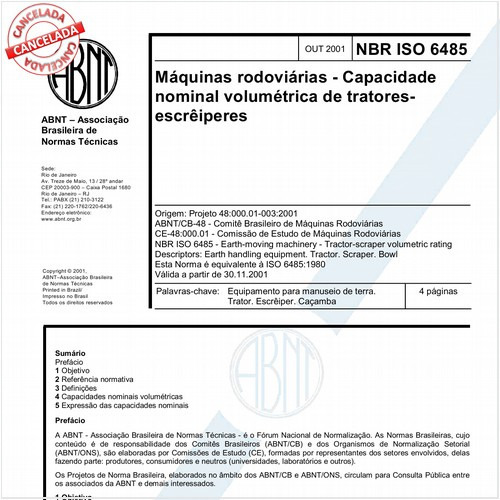 Máquinas rodoviárias - Capacidade nominal volumétrica de tratores-escrêiperes