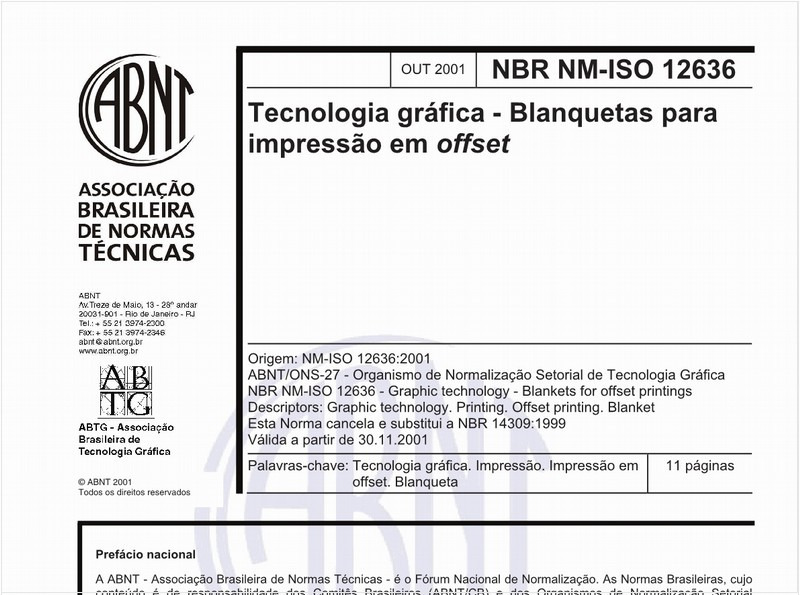 Tecnologia gráfica - Blanquetas para impressão em offset