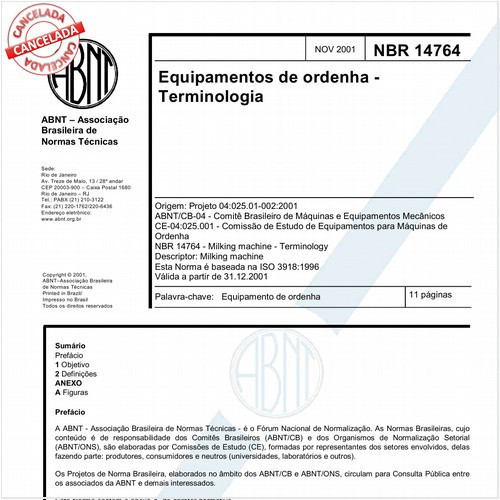 Equipamentos de ordenha - Teminologia