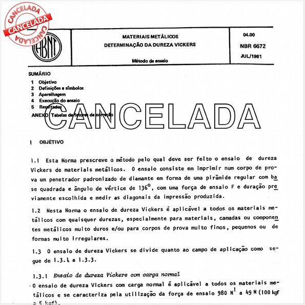 Materiais metálicos - Determinação da dureza Vickers