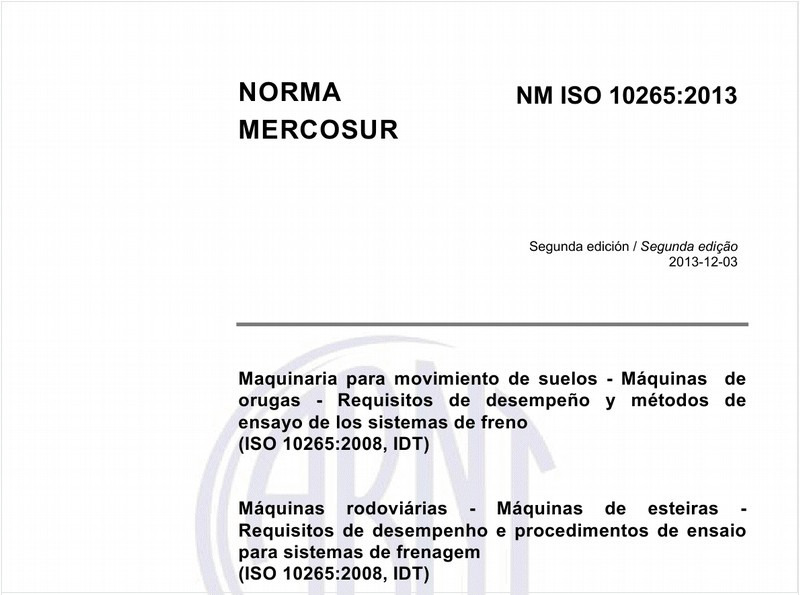 Máquinas rodoviárias - Máquinas de esteiras - Requisitos de desempenho e procedimentos de ensaio para sistemas de frenagem