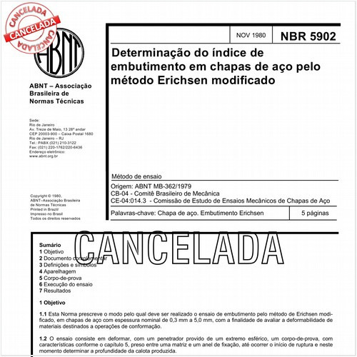 Determinação do índice de embutimento em chapas de aço pelo método Erichsen modificado