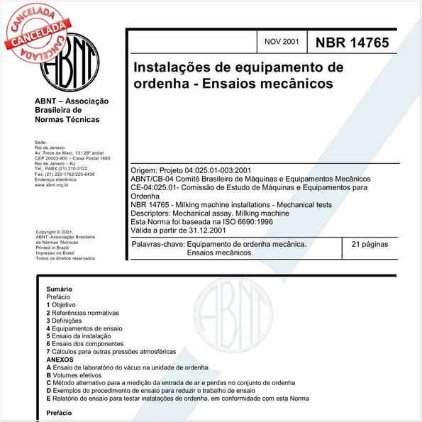 Instalações de equipamento de ordenha - Ensaios mecânicos