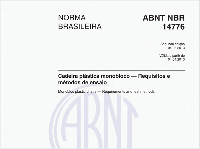 Cadeira plástica monobloco — Requisitos e métodos de ensaio