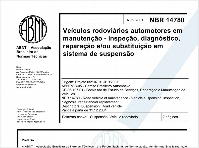 Veículos rodoviários automotores em manutenção - Inspeção, diagnóstico, reparação e/ou substituição em sistema de suspensão