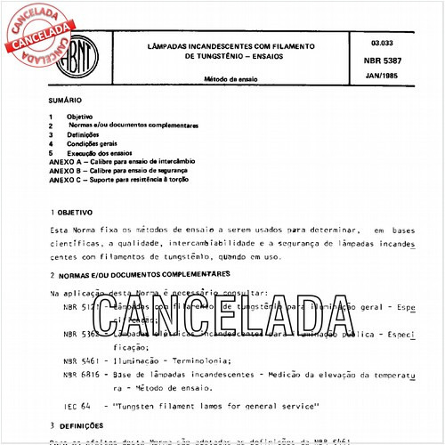 Lâmpadas incandescentes com filamento de tungstênio - Ensaios
