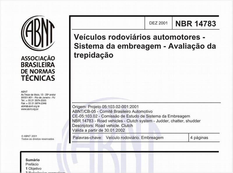 Veículos rodoviários automotores - sistema da embreagem - Avaliação da trepidação