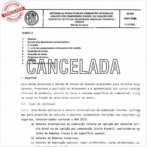 Motores alternativos de combustão interna de ignição por compressão (diesel) ou ignição por centelha (otto) de velocidade angular variável - Ensaio