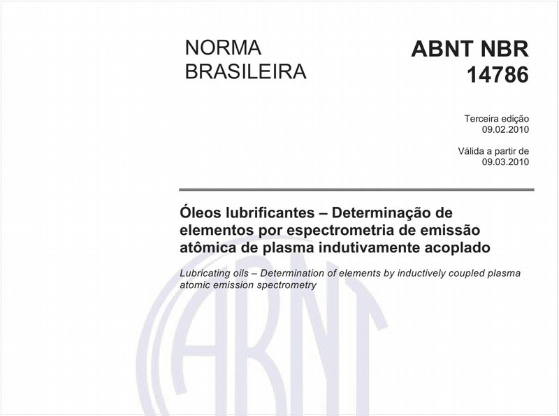 Óleos lubrificantes - Determinação de elementos por espectrometria de emissão atômica de plasma indutivamente acoplado