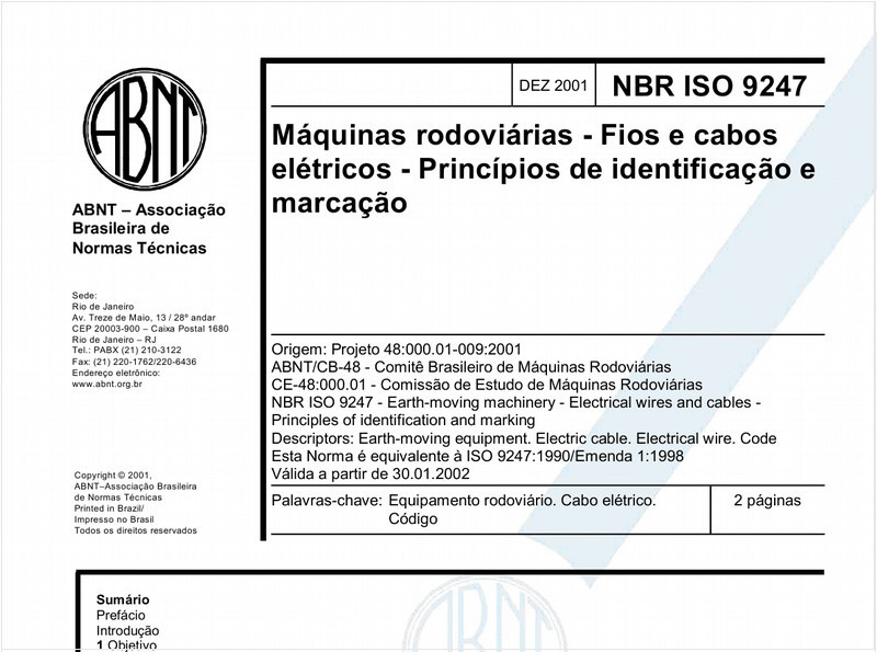 Máquinas rodoviárias - Fios e cabos elétricos - Princípios de identificação e marcação