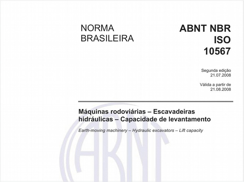 Máquinas rodoviárias - Escavadeiras hidráulicas - Capacidade de levantamento