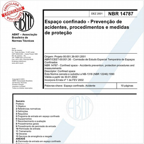 Espaço confinado - Prevenção de acidentes, procedimentos e medidas de proteção