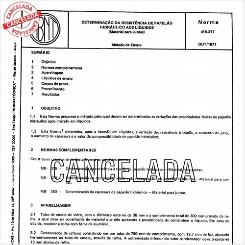 Determinação da resistência de papelão hidráulico aos líquidos - Material para juntas