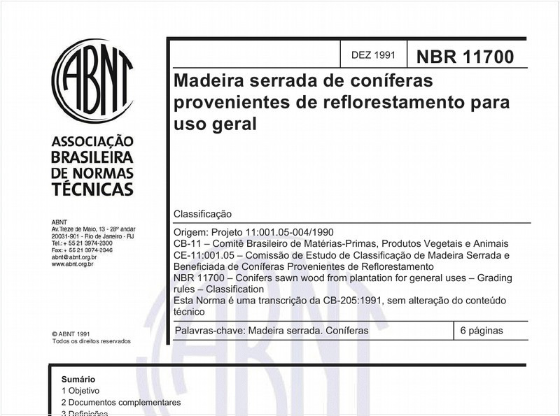Madeira serrada de coníferas provenientes de reflorestamento para uso geral - Classificação