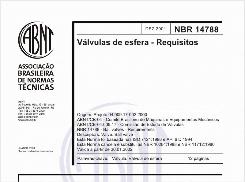 Válvulas de esfera - Requisitos