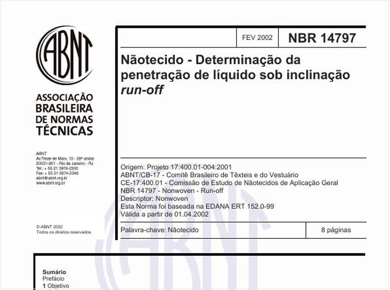 Nãotecidos - Determinação da penetração de líquido sob inclinação run-off