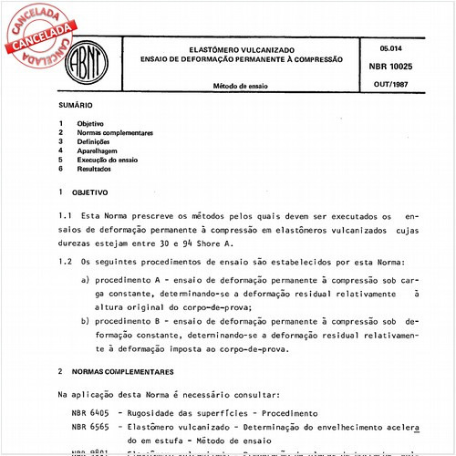 Elastômero vulcanizado - Ensaio de deformação permanente à compressão