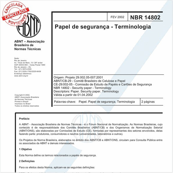 Papel de segurança - Terminologia