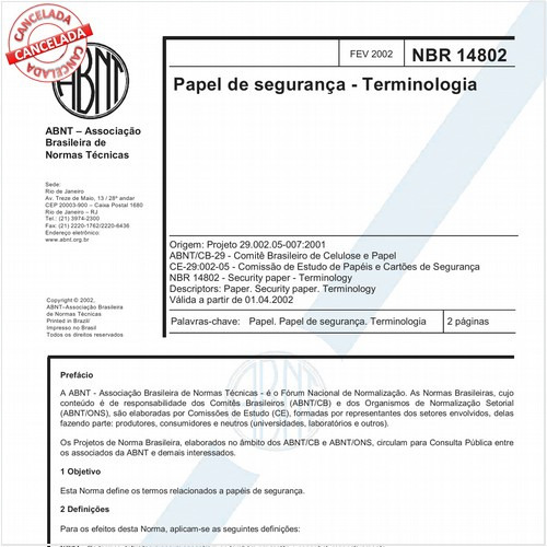 Papel de segurança - Terminologia