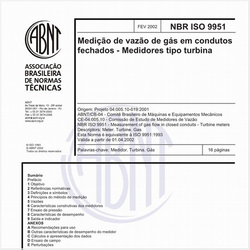 Medição de vazão de gás em condutos fechados - Medidores tipo turbina