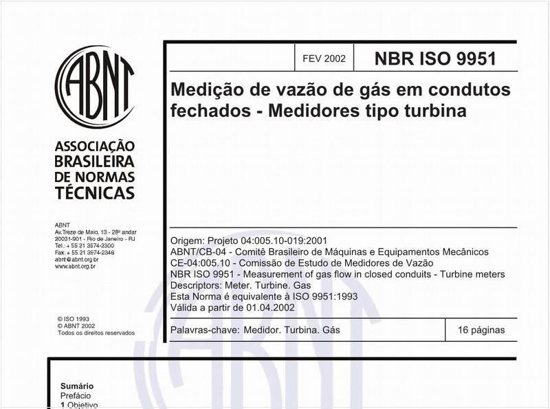 Medição de vazão de gás em condutos fechados - Medidores tipo turbina