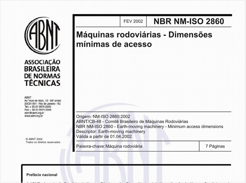 Máquinas rodoviárias - Dimensões mínimas de acesso