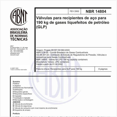 Válvulas para recipientes de aço para 190 kg de gases liquefeitos de petróleo (GLP)