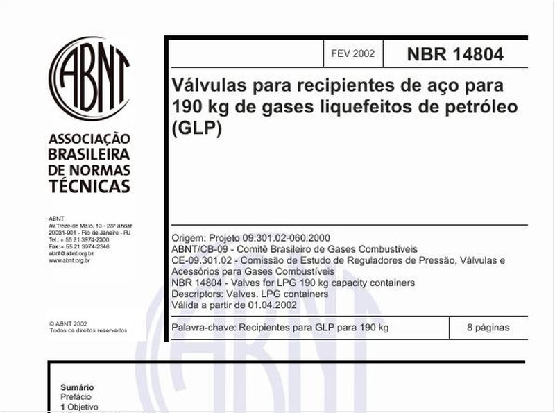 Válvulas para recipientes de aço para 190 kg de gases liquefeitos de petróleo (GLP)