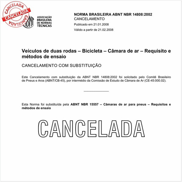 Veículos de duas rodas - Bibicleta - Câmara de ar - Requisitos e métodos de ensaio