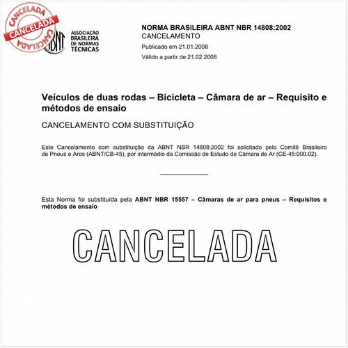 Veículos de duas rodas - Bibicleta - Câmara de ar - Requisitos e métodos de ensaio