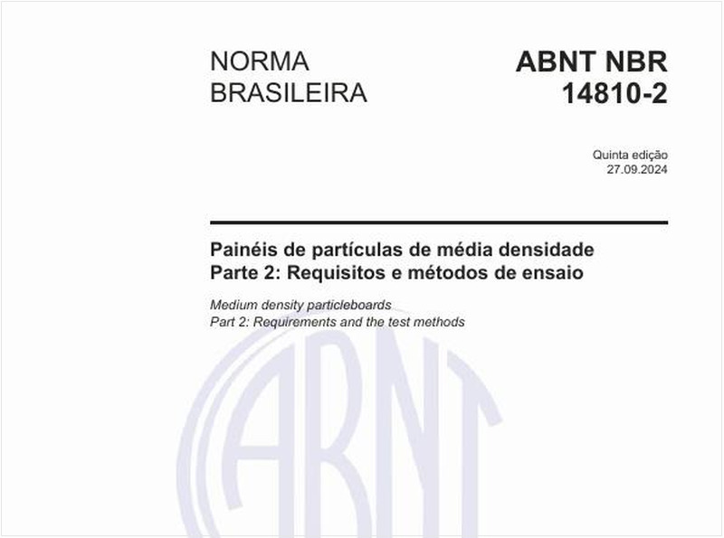 Painéis de partículas de média densidade - Parte 2: Requisitos e métodos de ensaio
