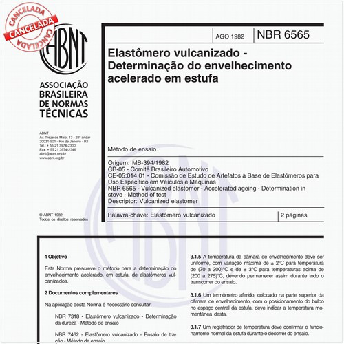 Elastômero vulcanizado - Determinação do envelhecimento acelerado em estufa