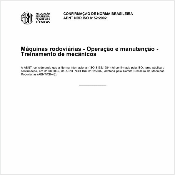 Máquinas rodoviárias - Operação e manutenção - Treinamento de mecânicos