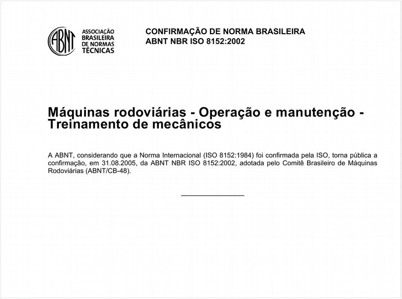 Máquinas rodoviárias - Operação e manutenção - Treinamento de mecânicos