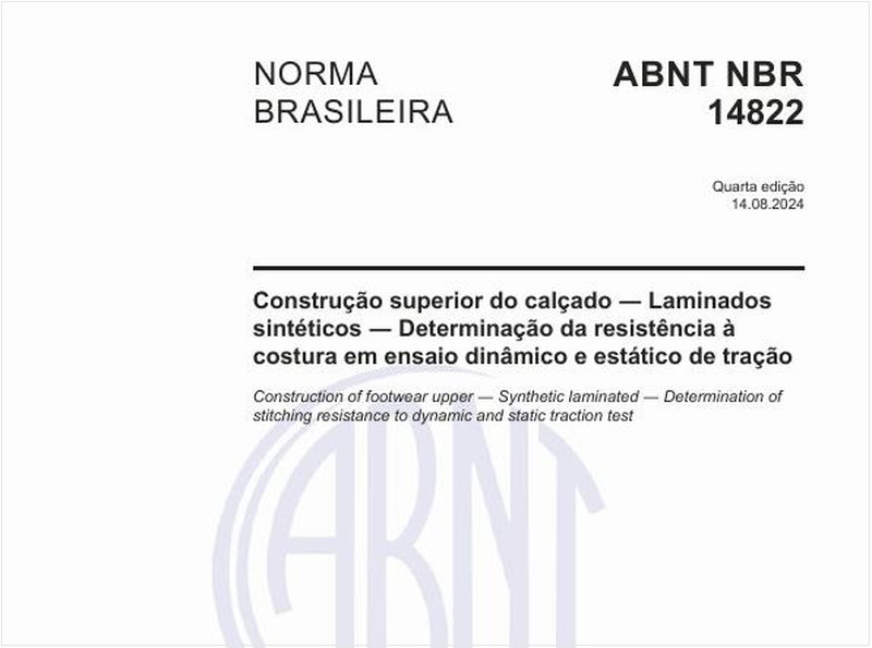 Construção superior do calçado - Laminados sintéticos - Determinação da resistência à costura em ensaio dinâmico e estático de tração