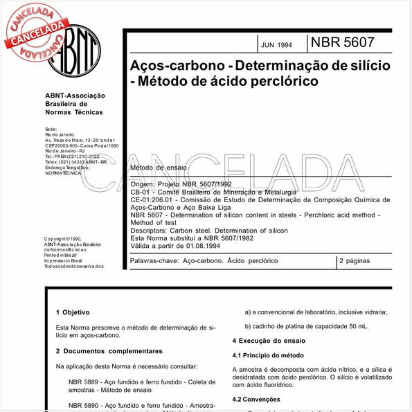 Aços-carbono - Determinação de silício - Método de ácido perclórico