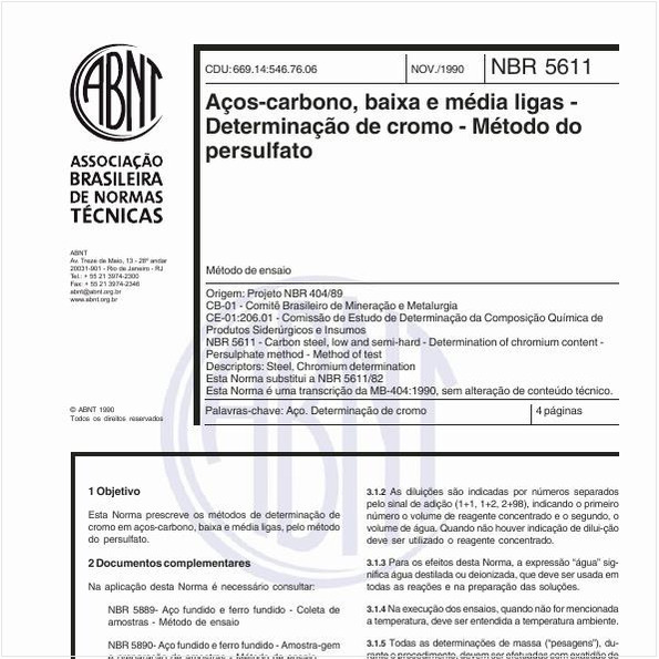 Aços-carbono, baixa e média ligas - Determinação de cromo - Método do persulfato