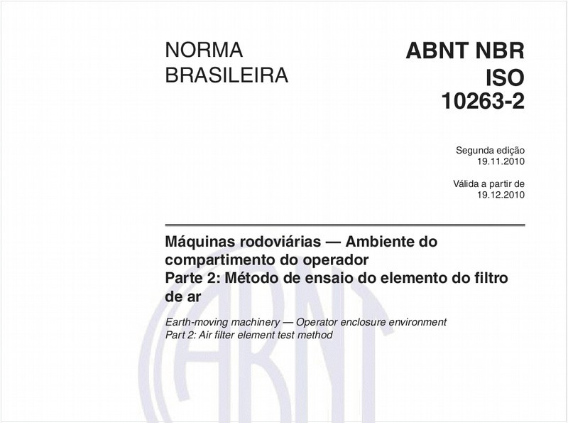 Máquinas rodoviárias — Ambiente do compartimento do operador - Parte 2: Método de ensaio do elemento do filtro de ar