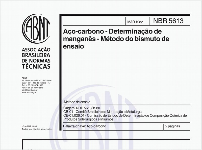 Aço-carbono - Determinação de manganês - Método do bismuto de ensaio