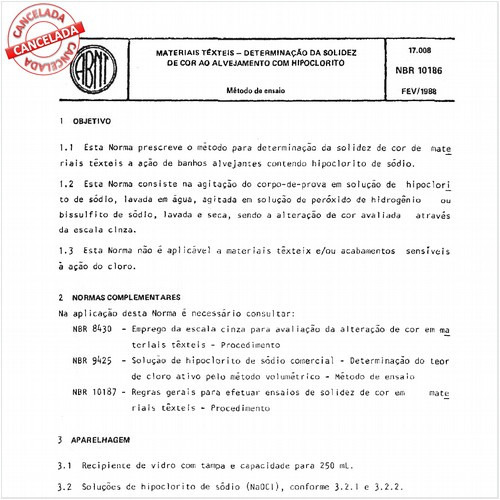 Materiais têxteis - Determinação da solidez de cor ao alvejamento com hipoclorito