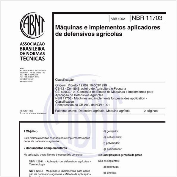Máquinas e implementos aplicadores de defensivos agrícolas - Classificação