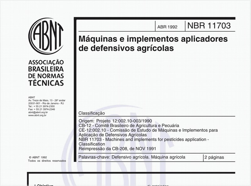 Máquinas e implementos aplicadores de defensivos agrícolas - Classificação