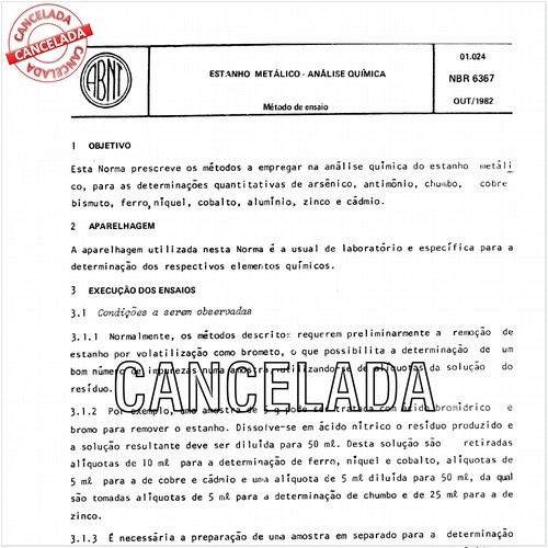 Estanho metálico - Análise química