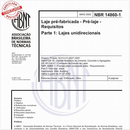Laje pré-fabricada - Pré-laje - Requisitos - Parte 1: Lajes unidirecionais