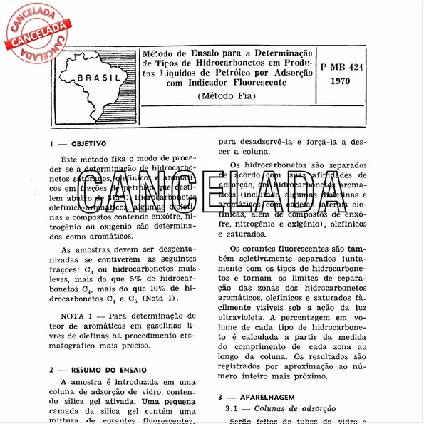 Método de ensaio para a determinação de tipos de hidrocarbonetos em produtos líquidos de petróleo por adsorção com indicador fluorescente - Método fia
